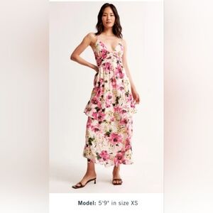 Abercrombie & Fitch Pink Floral Tiered Maxi Dress